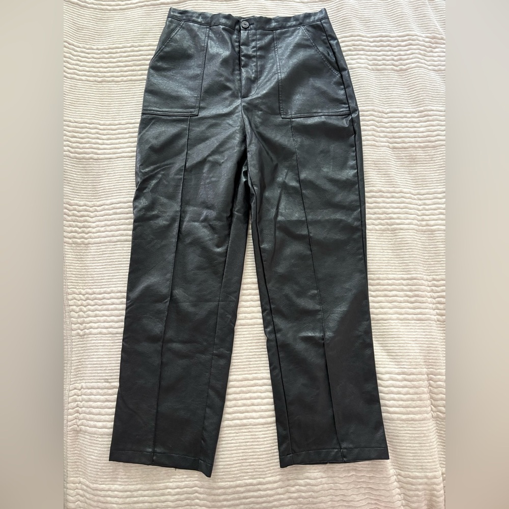 Princess Polly Encore Black Faux Leather Pants‎ Relaxed Straight Leg W Size 8